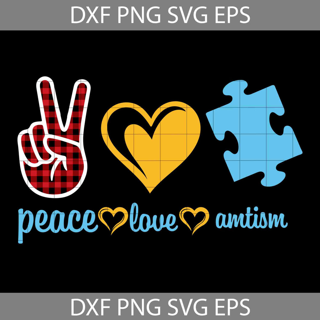 Peace Love Autism Awareness Svg, Cricut File, Clipart, Svg, Png, Eps, Dxf