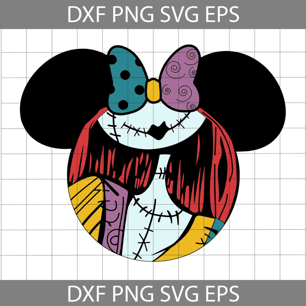 Sally SVG, Minnie Mouse Head Sally SVG, Sally Nightmare Before Christmas Svg, Halloween Svg, Cricut File, Clipart, Svg, Png, Eps, Dxf