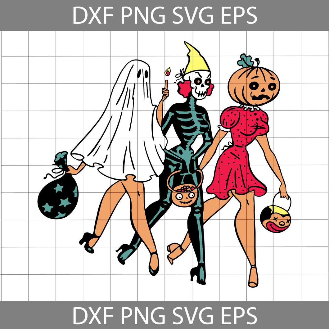 Halloween Women Spooky Ghost And Sketelon Svg, Girl Ghost Svg, Girl Sketelon Halloween Svg, Halloween Svg, Cricut File, Clipart, Svg, Png, Eps, Dxf