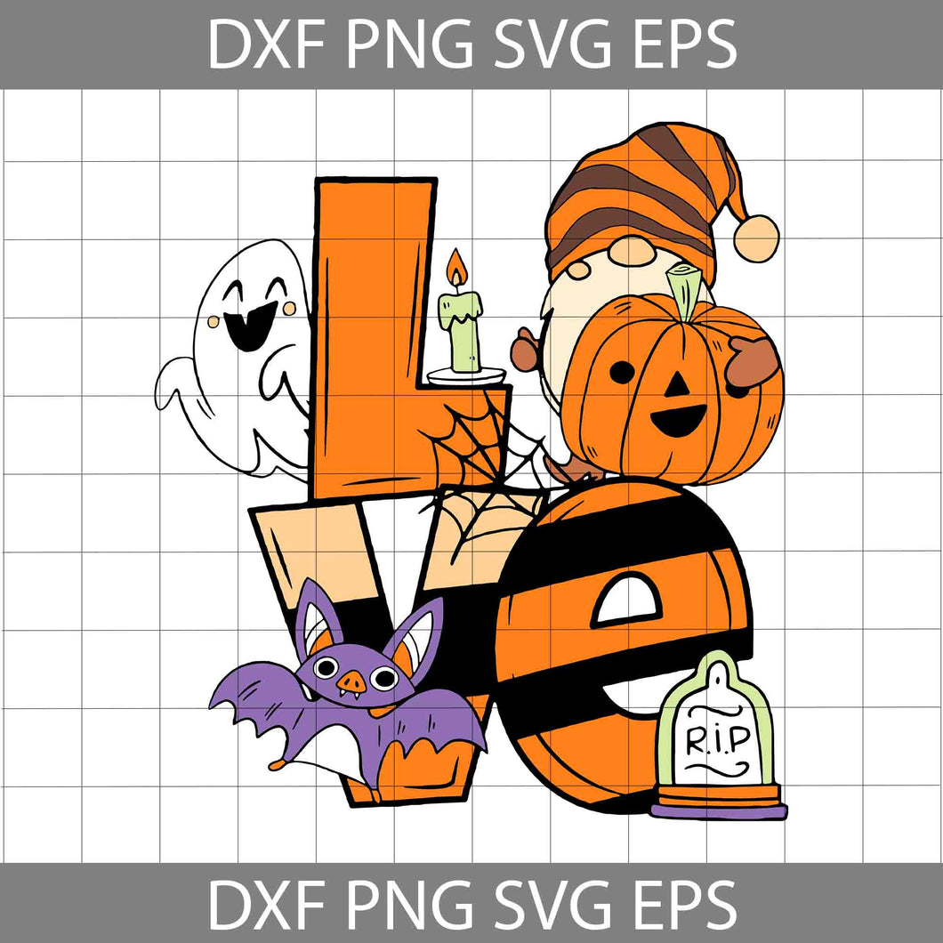 Love Halloween Gnome Pumpkin Ghost Boo SVG, Funny Kids Gift Halloween Svg, Halloween Svg, Cricut File, Clipart, Svg, Png, Eps, Dxf