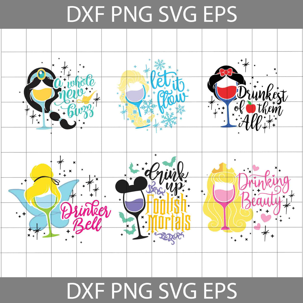 Disney Wine Glass Svg Bundle, Princess Wine Glass Clipart