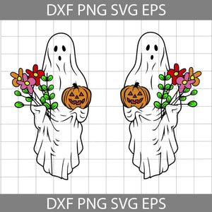 Floral Ghost Hugs Pumpkin Svg, Ghost Pumpkin Svg, Ghost Flowers Svg, Halloween Svg, Cricut File, Clipart, Svg, Png, Eps, Dxf