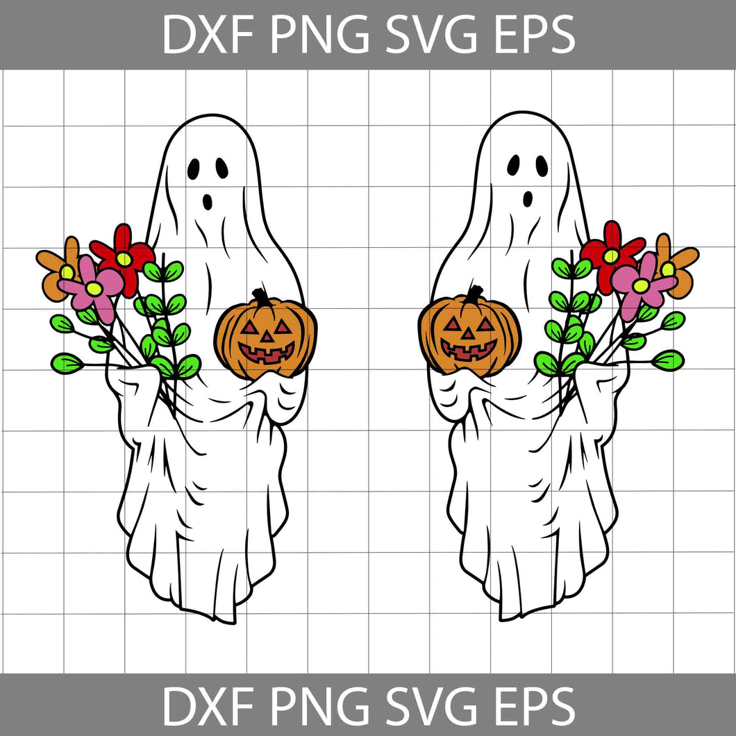 Floral Ghost Hugs Pumpkin Svg, Ghost Pumpkin Svg, Ghost Flowers Svg, Halloween Svg, Cricut File, Clipart, Svg, Png, Eps, Dxf