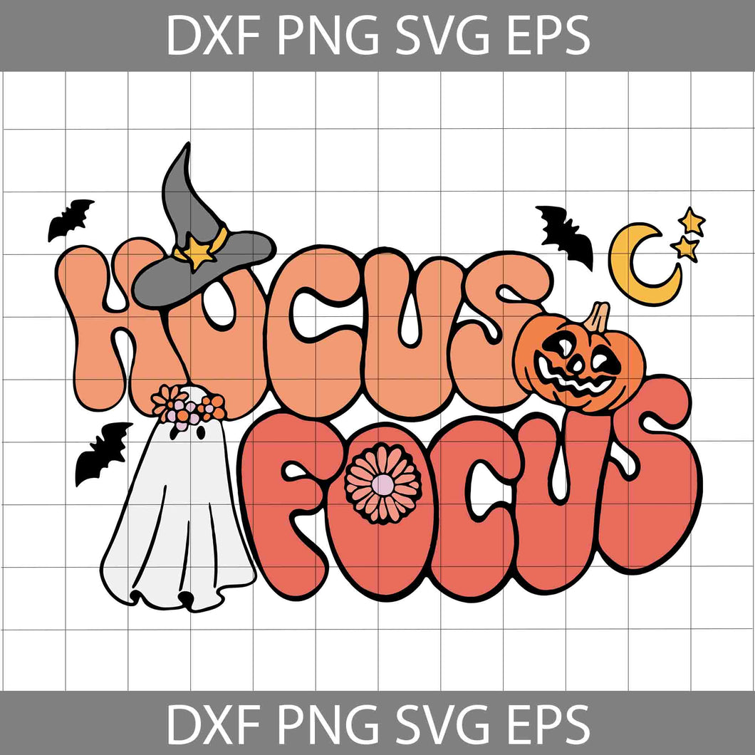 Cute Hocus Focus SVG, Groovy Ghost Hocus Pocus SVG, Halloween Svg, Cricut File, Clipart, Svg, Png, Eps, Dxf