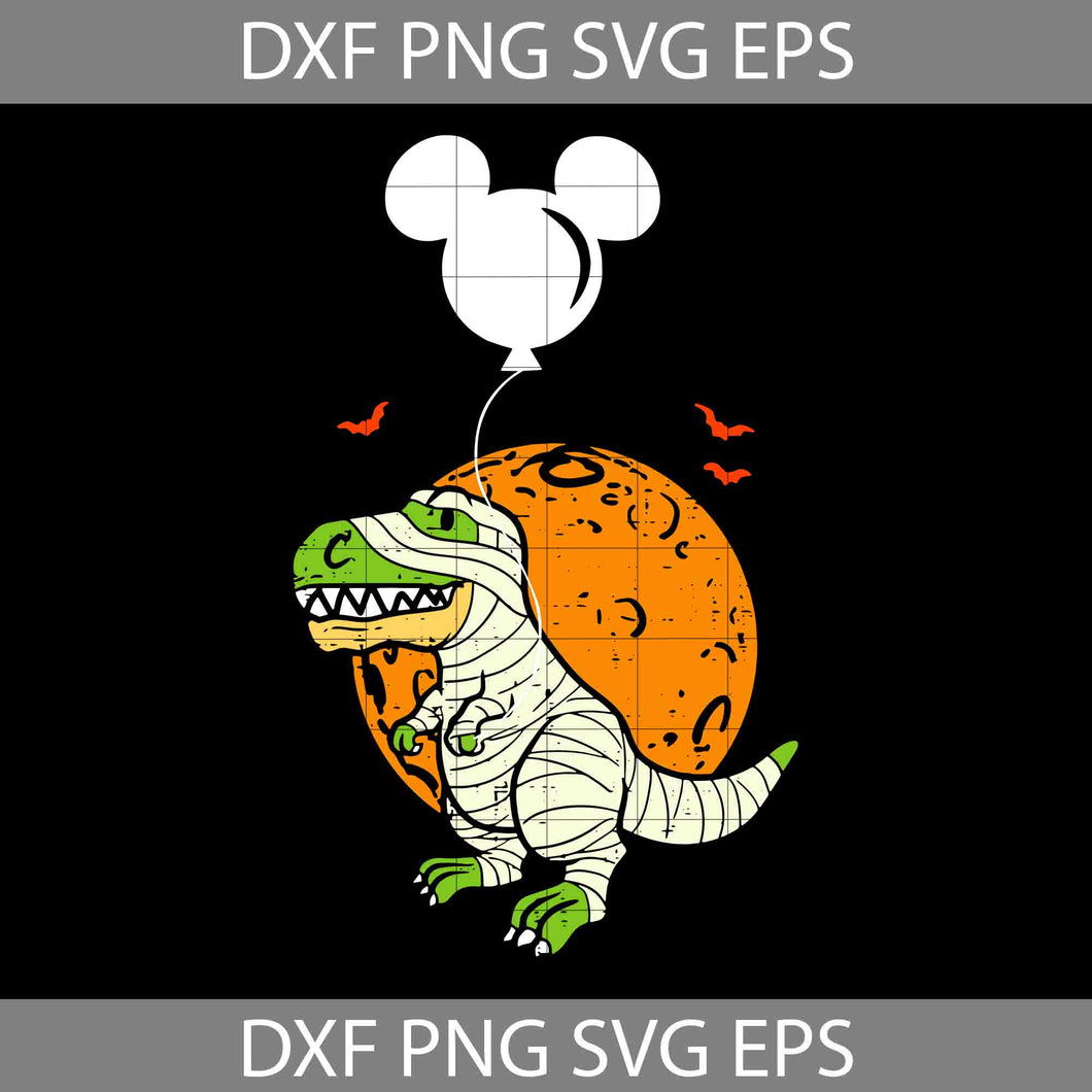 Mummy Dinosaur Holding Mickey Balloons Svg, Mummy Dinosaur Dino Trex Moon Svg, Halloween Svg, Cricut File, Clipart, Svg, Png, Eps, Dxf