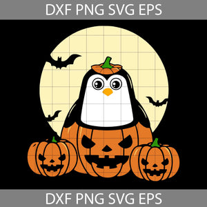 Penguin Pumpkin Svg, Halloween Moon Svg, Cute Penguin Svg, Halloween Svg, Cricut File, Clipart, Svg, Png, Eps, Dxf