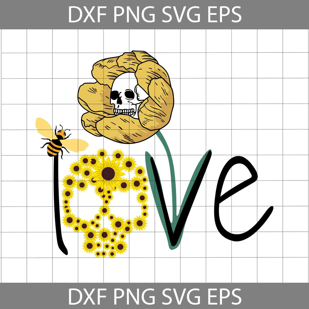 Love Bee And Sunflower Skull Svg, Halloween Svg, Cricut File, Clipart, Svg, Png, Eps, Dxf