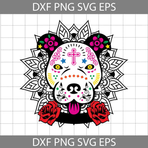 Sugar Skull Pit Bull SVG, Sugar Skull Dog SVG, Day Of The Dead SVG, Dia De Los Muertos Svg, Halloween Svg, Cricut File, Clipart, Svg, Png, Eps, Dxf