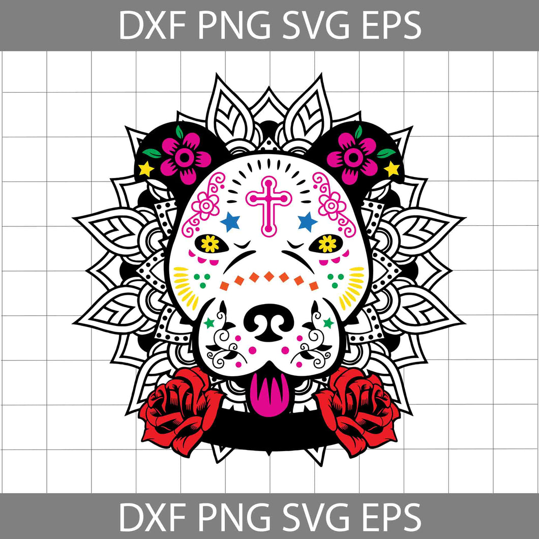 Sugar Skull Pit Bull SVG, Sugar Skull Dog SVG, Day Of The Dead SVG, Dia De Los Muertos Svg, Halloween Svg, Cricut File, Clipart, Svg, Png, Eps, Dxf