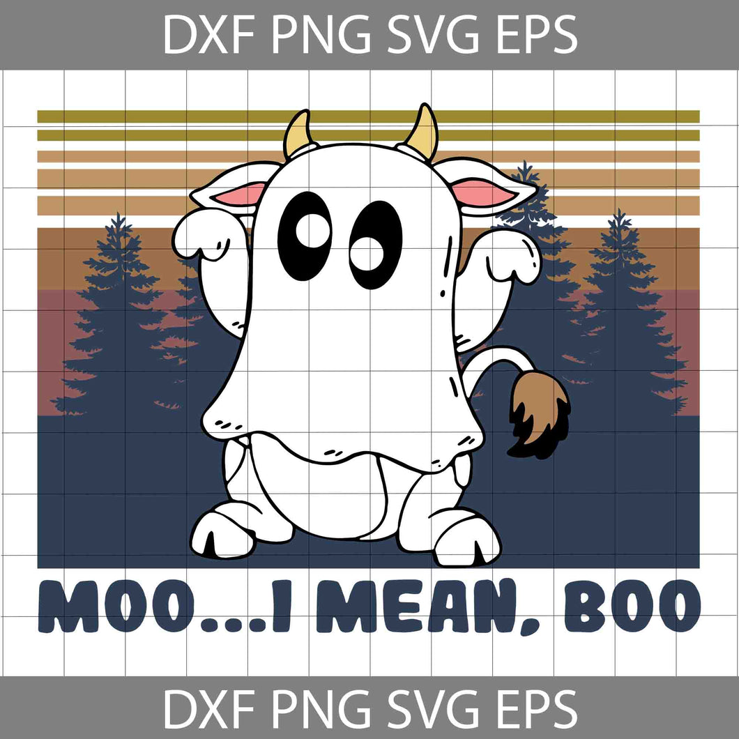 Moo I Mean Boo SVG Svg, Cow Halloween Funny Svg, Funny Ghost Halloween Svg, Halloween Svg, Cricut File, Clipart, Svg, Png, Eps, Dxf