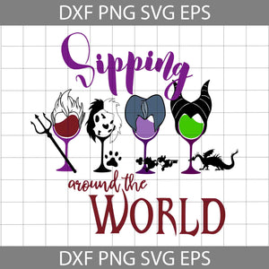 Sipping Around The World SVG, Wine Svg, Cartoon Svg, Cricut File, Clipart, Svg, Png, Eps, Dxf