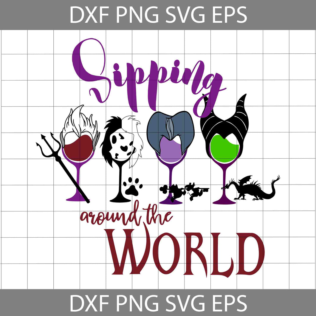 Sipping Around The World SVG, Wine Svg, Cartoon Svg, Cricut File, Clipart, Svg, Png, Eps, Dxf