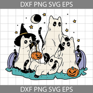 Black Cats In Ghost SVG, Cute Halloween Ghost And Black Cat SVG, Ghost Cats Svg, Halloween Svg, Cricut File, Clipart, Svg, Png, Eps, Dxf