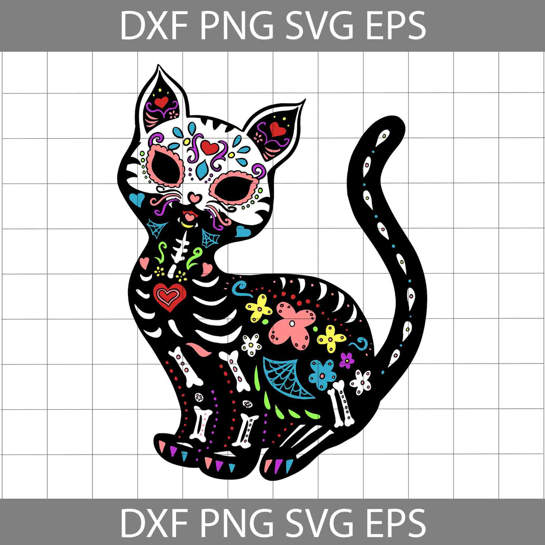 Dia de los muertos Skull cat SVG, Cat mexican skeleton SVG, Cat halloween SVG, Halloween Svg, Cricut File, Clipart, Svg, Png, Eps, Dxf