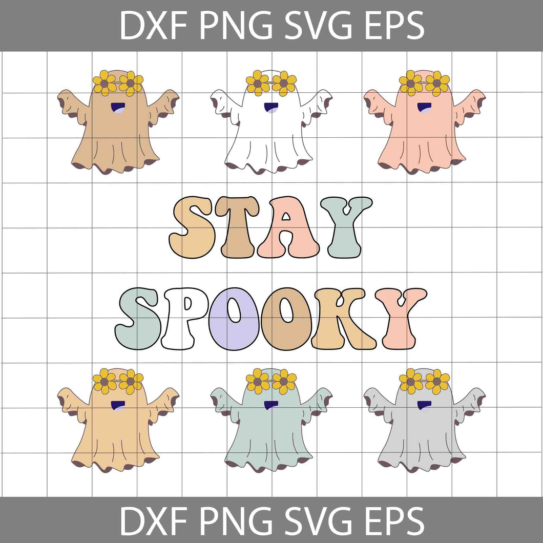 Groovy Stay Spooky Ghosts Svg, Halloween Hippie Stay Spooky Svg, Halloween Svg, Cricut File, Clipart, Svg, Png, Eps, Dxf