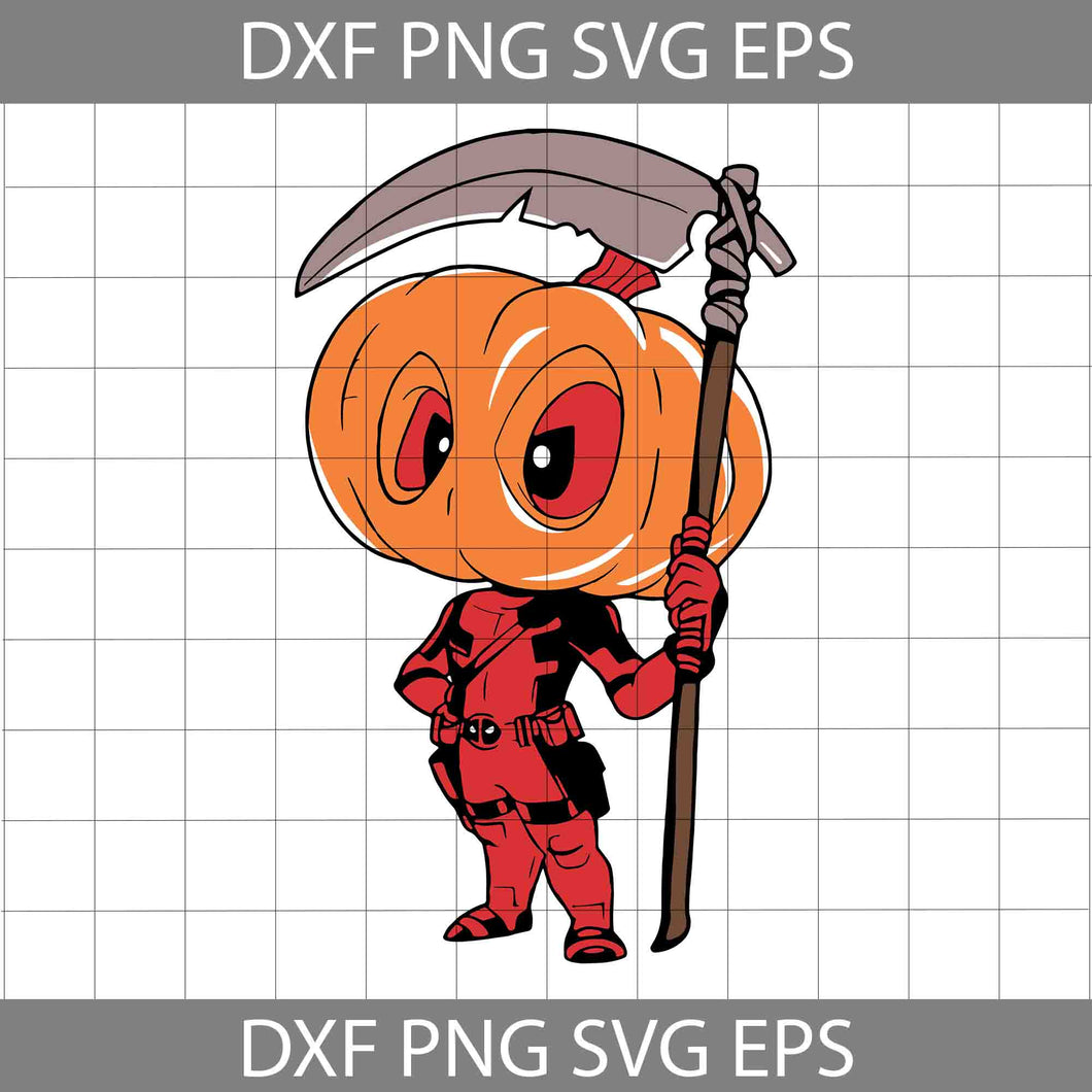 Baby Deadpool Pumpkin Head Svg, Deadpool Chibi Cute Halloween Svg, Deadpool Pumpkin Svg, Halloween Svg, Cricut File, Clipart, Svg, Png, Eps, Dxf