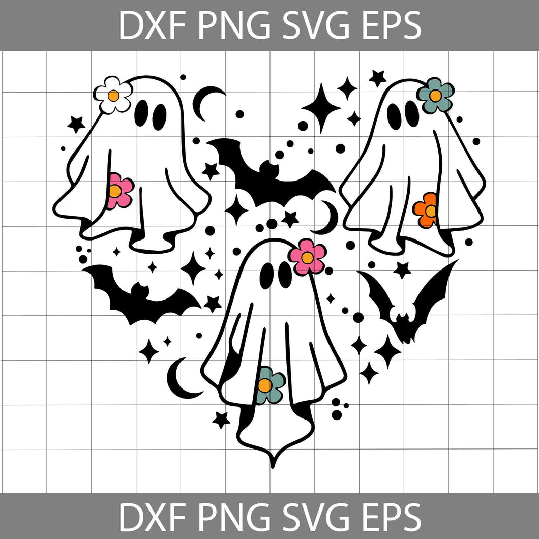 Heart Ghost Svg, Flower Ghost Svg, Daisy Ghost Svg, Halloween Svg, Cricut File, Clipart, Svg, Png, Eps, Dxf