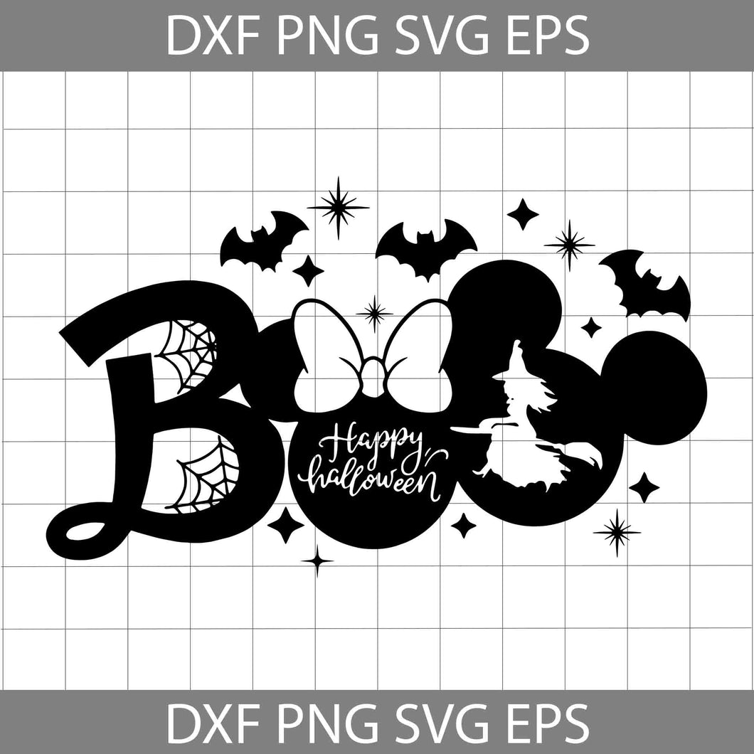 Happy Halloween Svg, Boo Svg, Mickey Mouse Svg, Minnie Svg, Witch Svg, Halloween Svg, Cricut File, Clipart, Svg, Png, Eps, Dxf