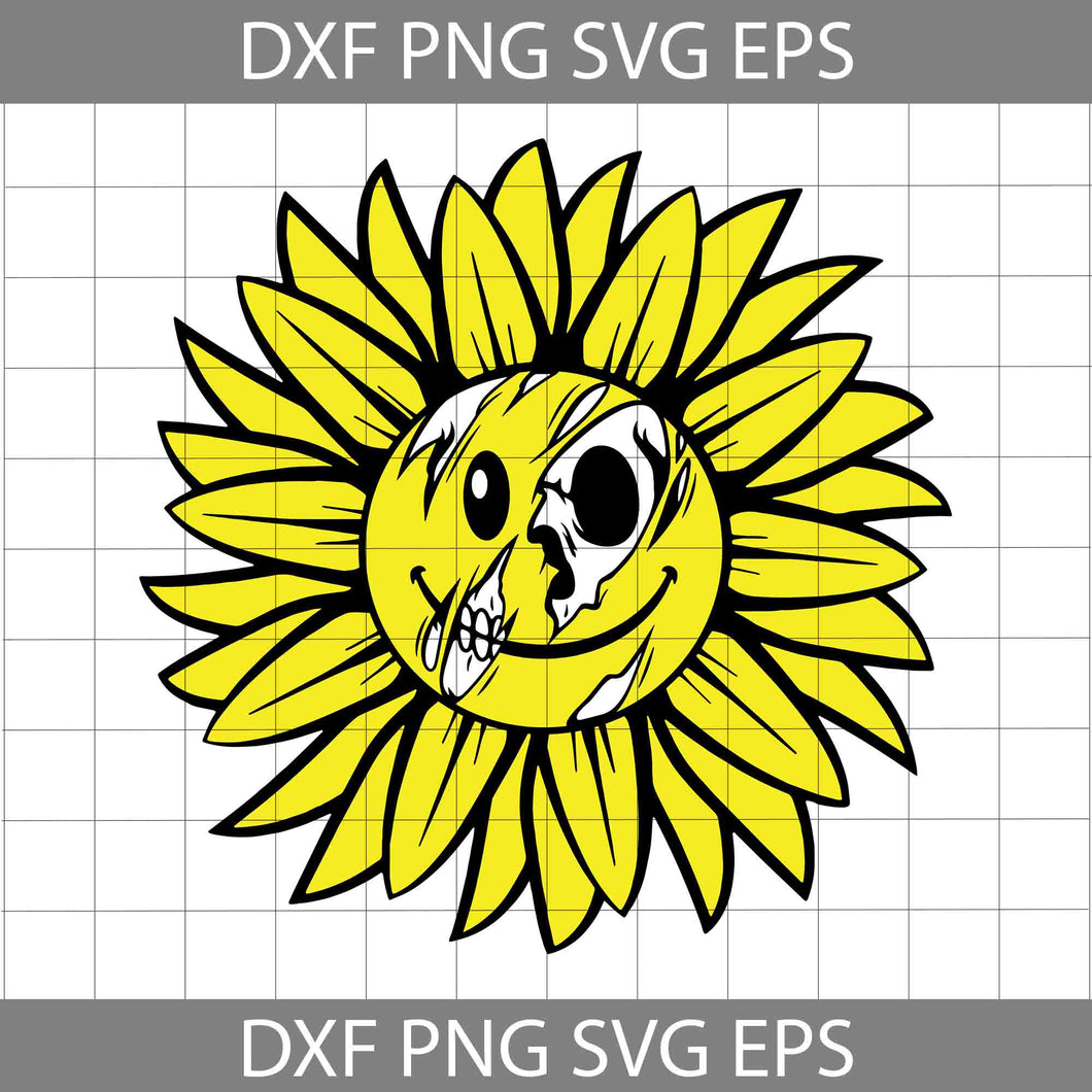 Smiley Flower Skull SVG, Sunflower Skull SVG, Halloween Svg, Cricut File, Clipart, Svg, Png, Eps, Dxf