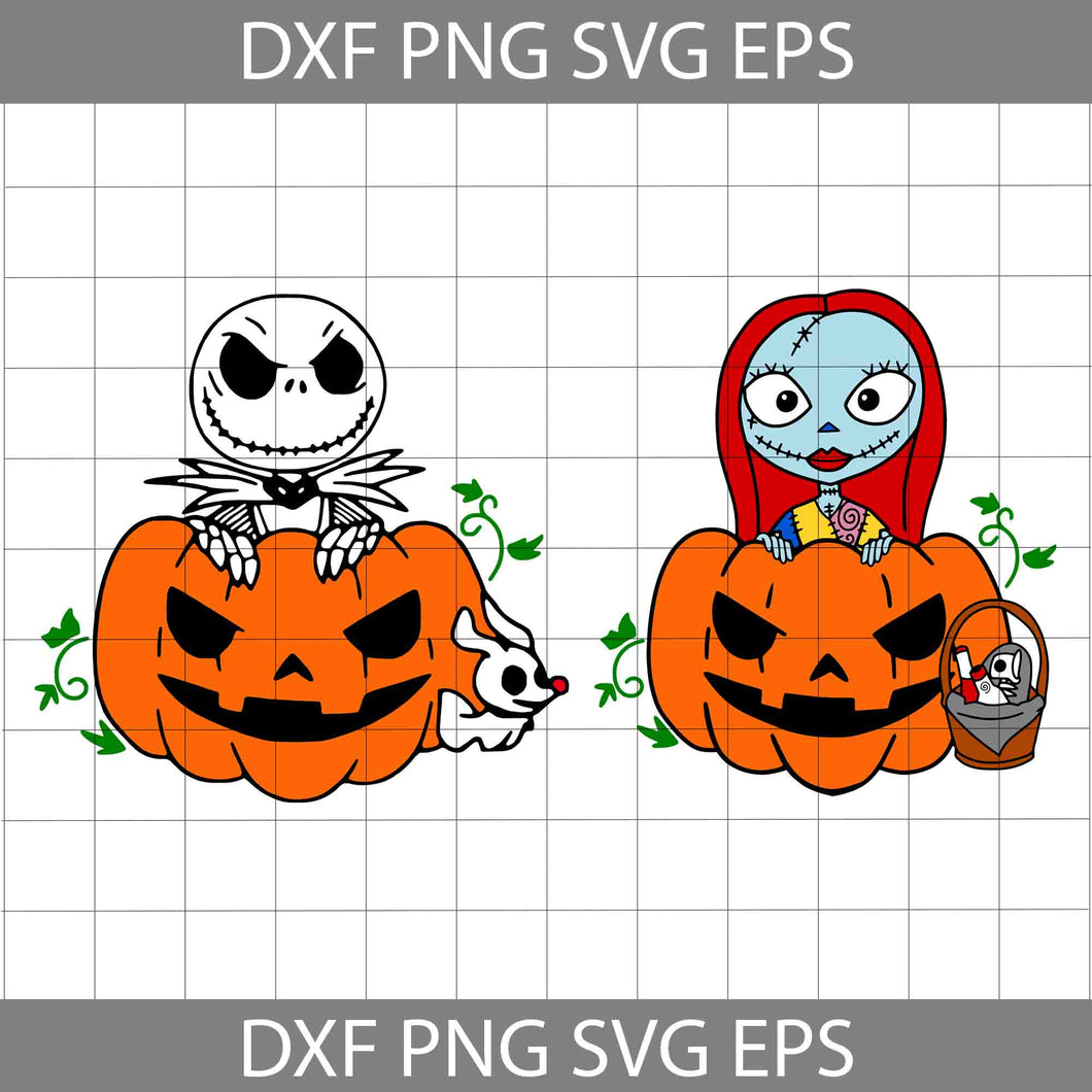 Jack And Sally In Scary Pumpkin Svg, Halloween Svg, Cricut File, Clipart, Svg, Png, Eps, Dxf