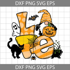 Love Gnome Pumpkin Halloween SVG, Black Cat SVG, Ghost Pumpkin Gnome Halloween Svg, Halloween Svg, Cricut File, Clipart, Svg, Png, Eps, Dxf