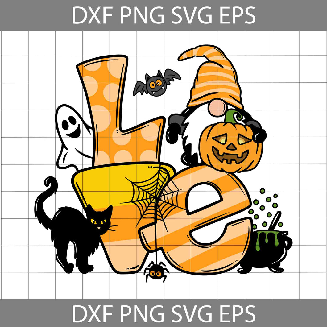 Love Gnome Pumpkin Halloween SVG, Black Cat SVG, Ghost Pumpkin Gnome Halloween Svg, Halloween Svg, Cricut File, Clipart, Svg, Png, Eps, Dxf