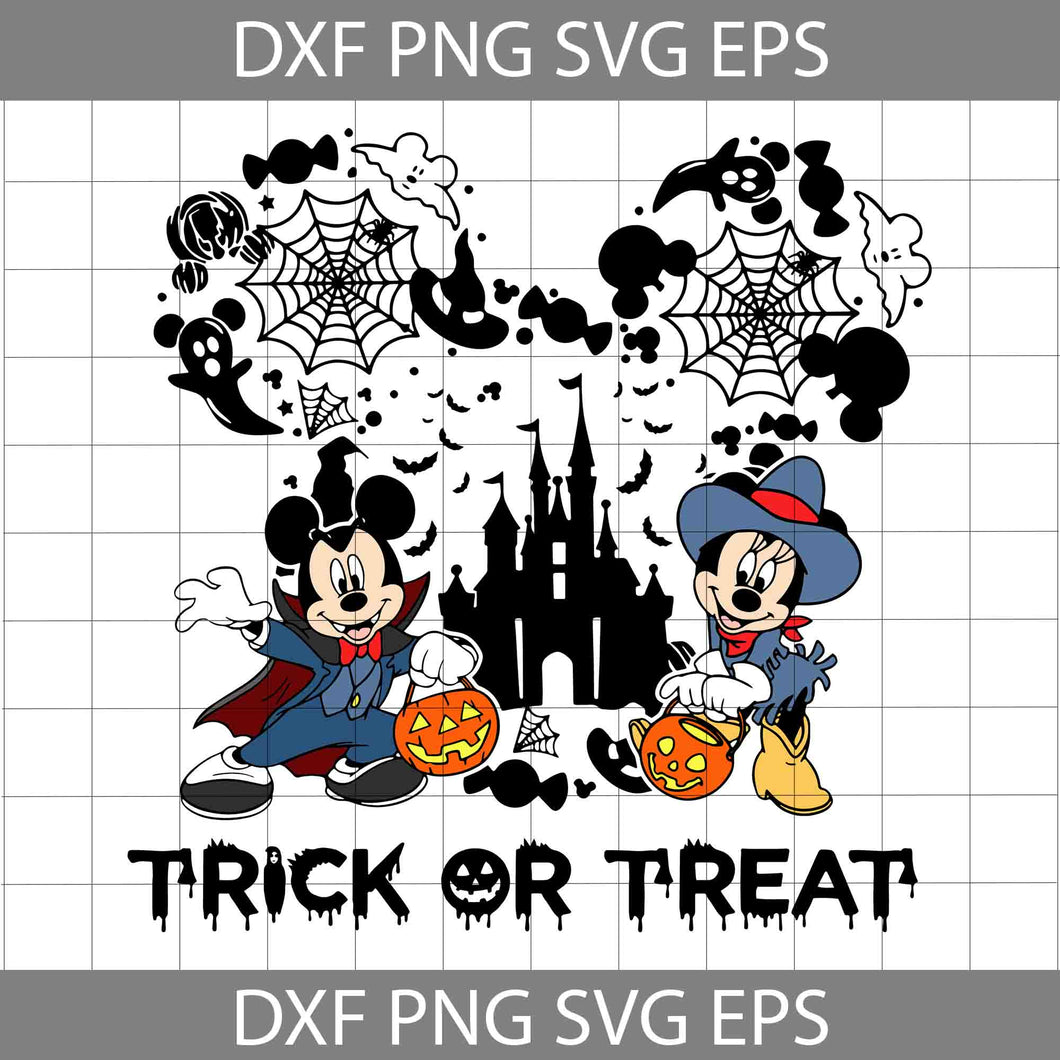 Trick Or Treat Svg, Mickey And Minnie Svg, Halloween Svg, Cricut File, Clipart, Svg, Png, Eps, Dxf