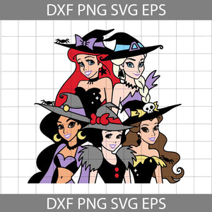 Princesses Witches Svg, Belle svg, Snow White svg, Jasmine svg, Ariel svg, Elsa svg, Halloween Svg, Cricut File, Clipart, Svg, Png, Eps, Dxf