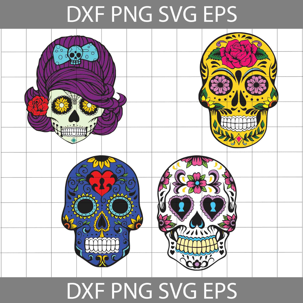 Sugar Skull Svg, Bundle, Halloween Svg, Cricut File, Clipart, Svg, Png, Eps, Dxf