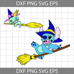 Stitch Riding a Witch’s Broom Svg, Scrump Riding a Witch Broom Svg, Scrump Witch Svg, Halloween Svg, Cricut File, Clipart, Svg, Png, Eps, Dxf