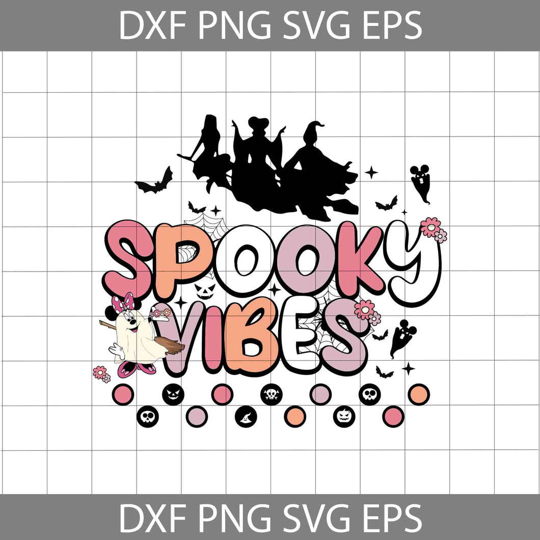 Spooky Vibes Svg, Minnie Boo svg, Cute Ghost Svg, Hocus Pocus Witches svg, Halloween svg, Cricut File, Clipart, svg, Png, Eps, Dxf