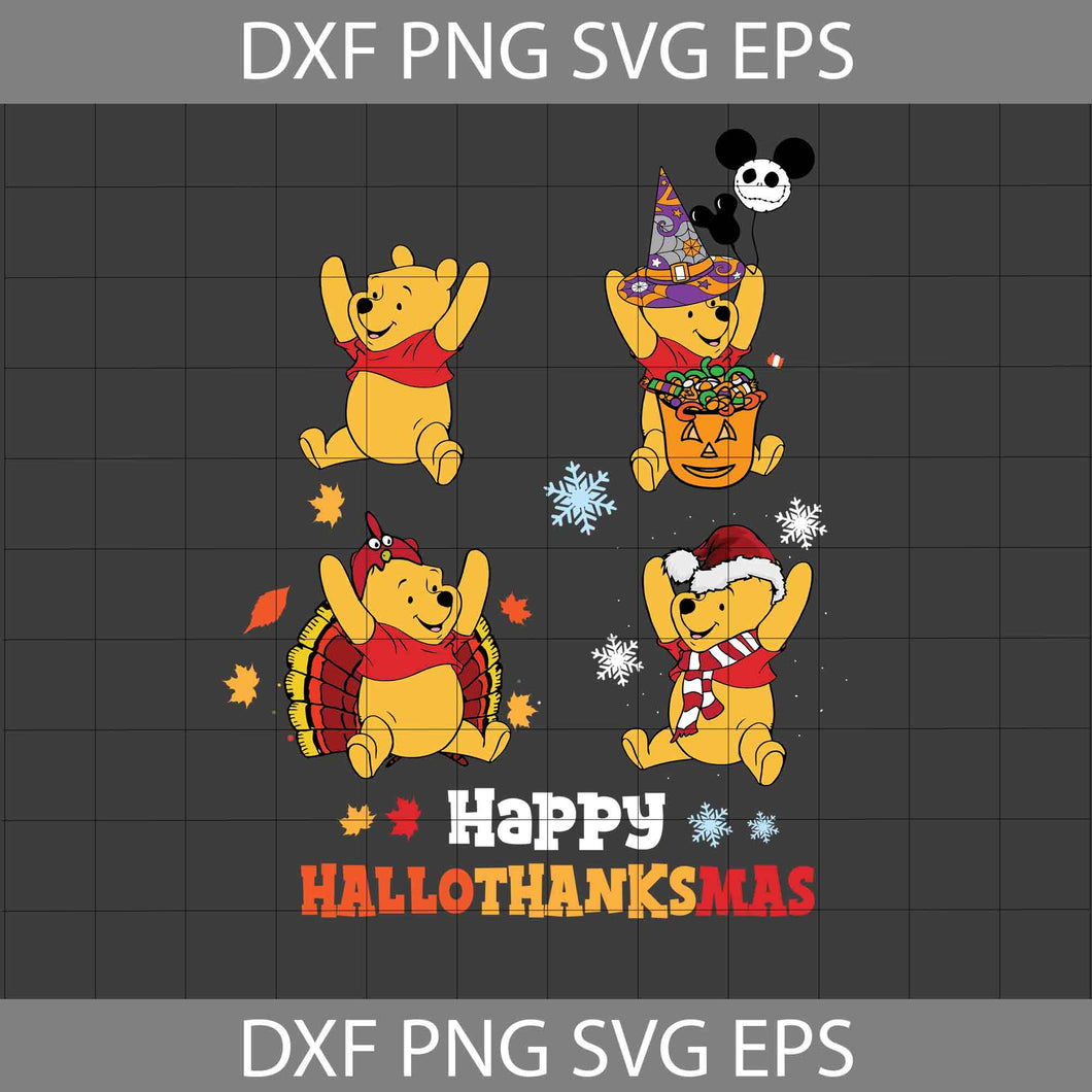 Happy Hallothanksmas Svg, Pooh Svg, Winnie The Pooh Svg, Thanksgiving Svg, Halloween Svg, Christmas Svg, Cricut File, Clipart, Svg, Png, Eps, Dxf