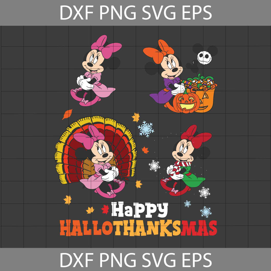 Happy Hallothanksmas Svg, Minnie Mouse Svg, Halloween Svg, Thanksgiving svg, Christmas svg, Cricut File, Clipart, Svg, Png, Eps, Dxf