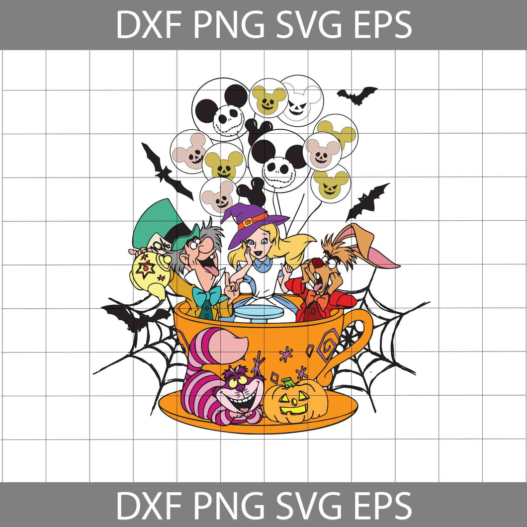 Alice In Wonderland in Halloween Cup svg, Jack balloon Svg, Cherish Cat Svg, Halloween Svg, Cricut File, Clipart, Svg, Png, Eps, Dxf