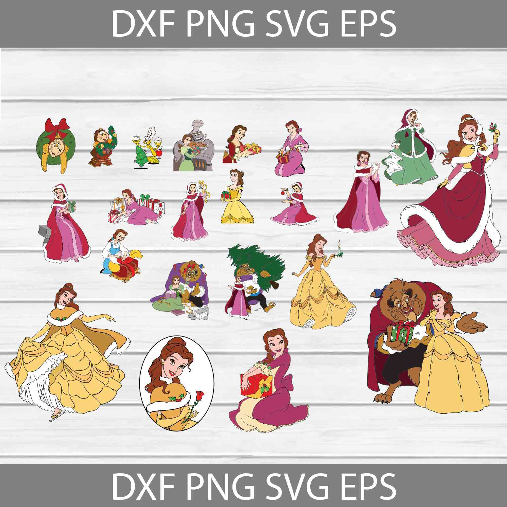 Lumiere Svg, Cogsworth Svg, Chip Svg, Mrs. Potts Svg, Footstool Svg, Belle  and Beast Svg, Beauty and the Beast Svg, Bundle, Christmas Svg, Gift Svg,  Cricut File, Clipart, Svg, Png, Eps, dxf