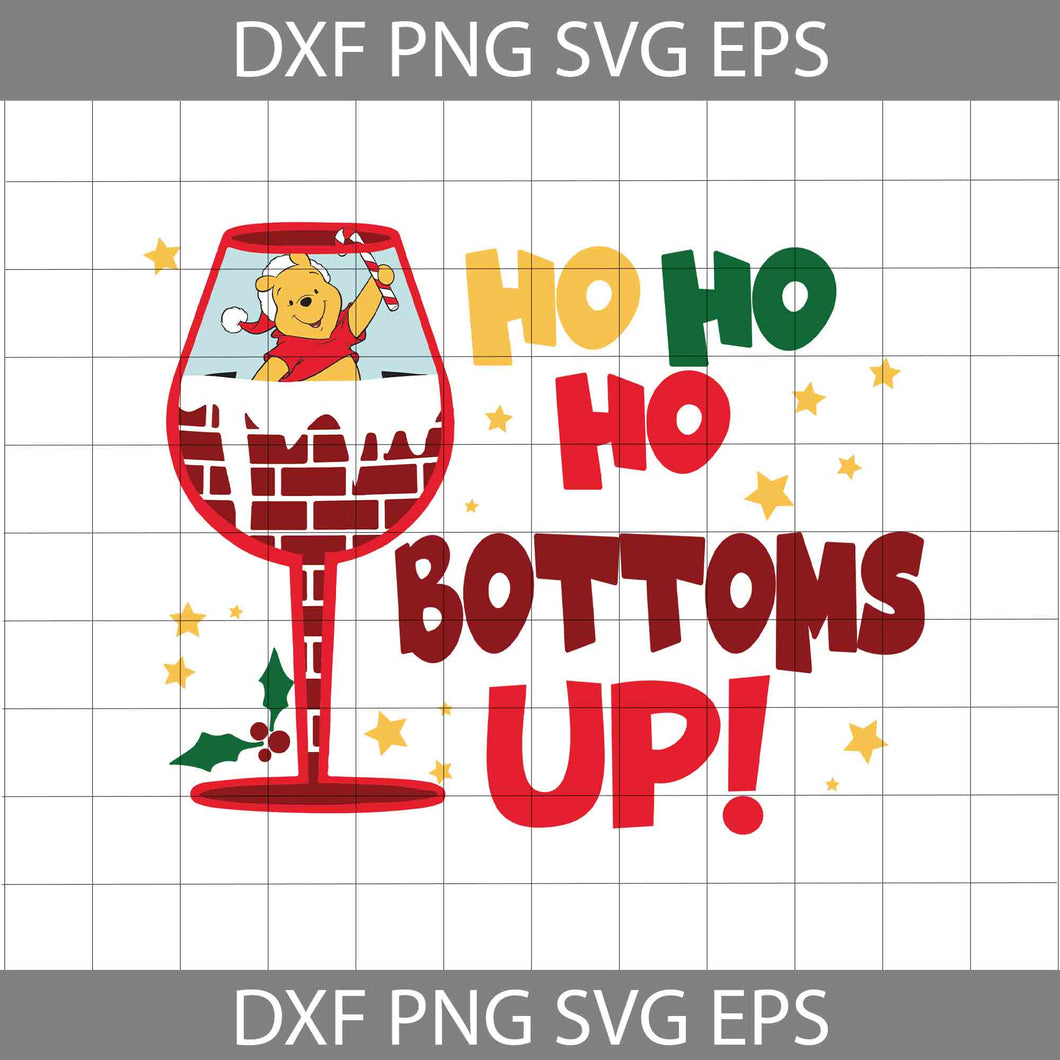 HoHoHo Bottoms Up Svg, Christmas Wine Svg, Christmas Svg, Cricut File, Clipart, Svg, Png, Eps, Dxf