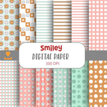 Load image into Gallery viewer, Groovy Retro, Retro Happy Face Seamless Pattern, Smiley Face, Digital Papers, Scrapbook Papers, Pattern Paper, Background, Wallpaper, Smiley Face Pattern, 12*12inches -300dpi
