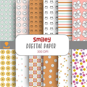 Groovy Retro, Retro Happy Face Seamless Pattern, Smiley Face, Digital Papers, Scrapbook Papers, Pattern Paper, Background, Wallpaper, Smiley Face Pattern, 12*12inches -300dpi