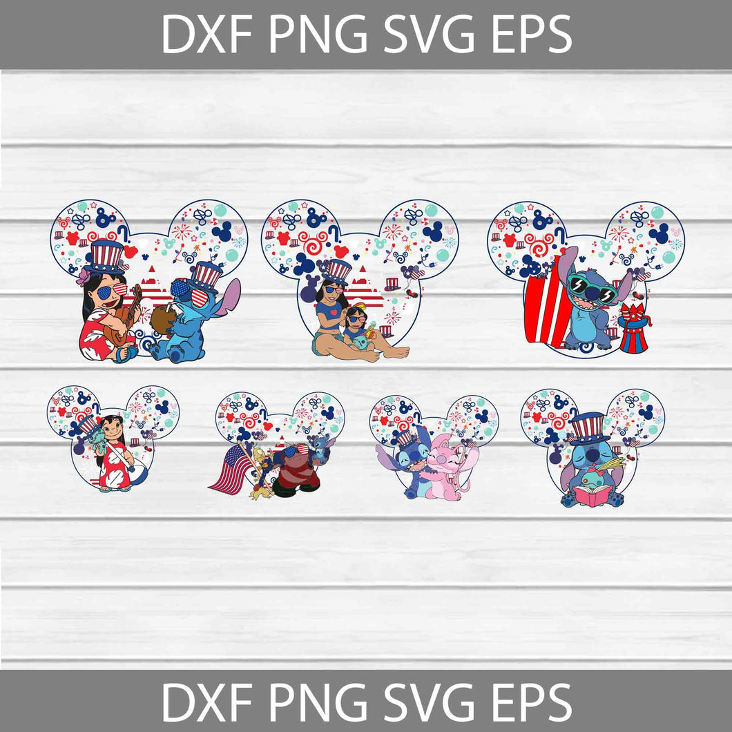 Lilo And Stitch Svg, Mickey Mouse Ears Svg, Bundle, 4th Of July Svg, Independence Day Svg, America Svg, Cricut File, Clipart, Svg, Png, Eps, Dxf