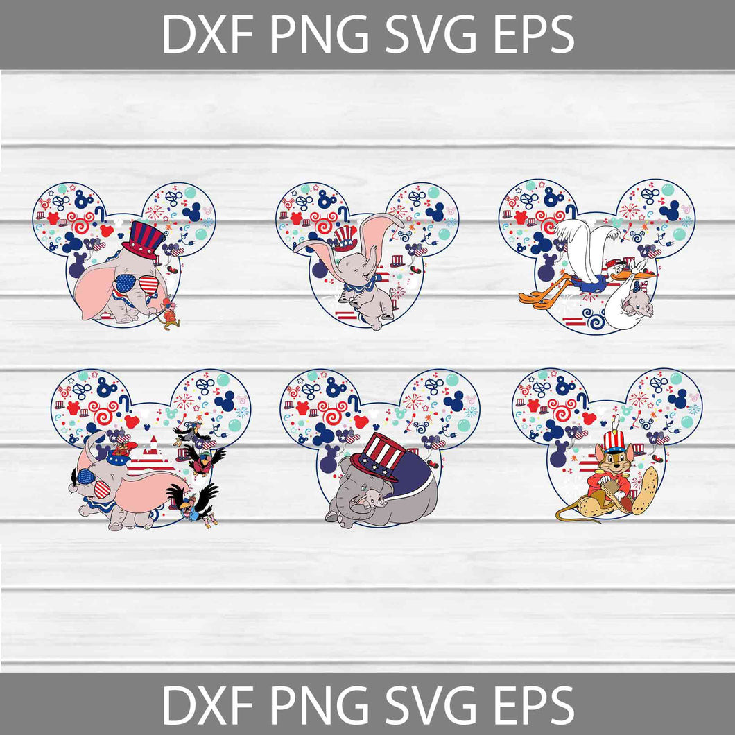 Dumbo 4th of July Svg, Mickey Mouse Ears Svg, Bundle, 4th Of July Svg, Independence Day Svg, America Svg, Cricut File, Clipart, Svg, Png, Eps, Dxf