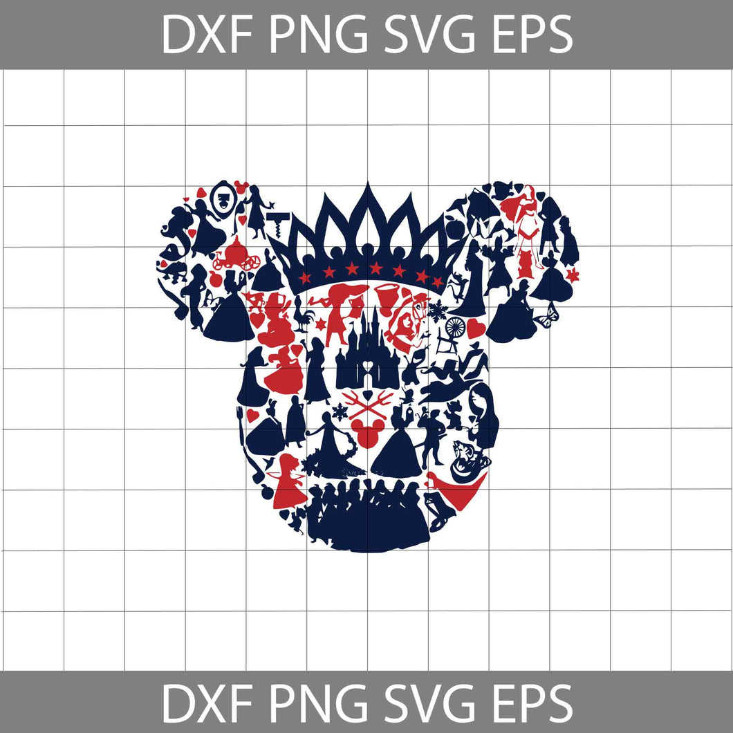 Princess Collage Svg, Tiana Mickey Head Svg, 4th Of July Svg, Independence Day Svg, Usa Flag Svg, Cricut File, Clipart, Svg, Png, Eps, Dxf