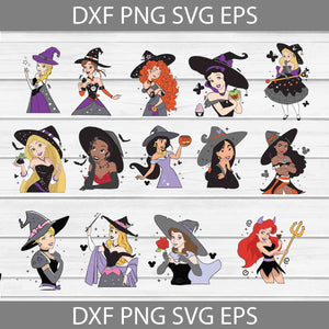 Elsa Witch Svg, Anna svg, Merida Svg, Snow White Svg, Rapunzel Svg, Ariel Svg, Tiana Svg, Jasmine Svg, Cinderella Svg, Belle Svg, Mulan Svg, Moana Svg, Aurora Svg, Alice Svg, Princesses Witch Svg, Cricut File, Clipart, Svg, Png, Eps, Dxf