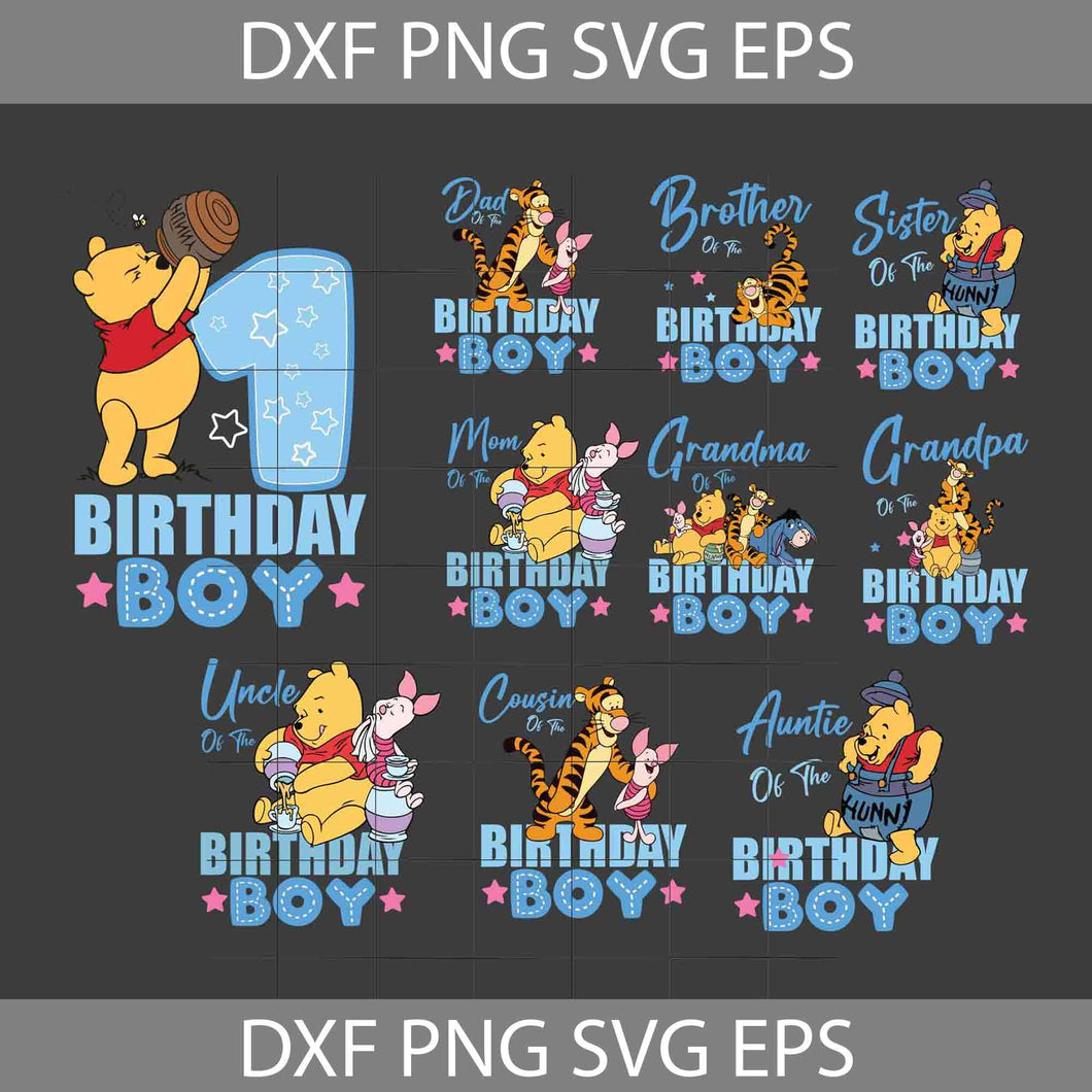 Bundle Family Birthday Boy Svg, Pooh Svg, Piglet Svg, tiger Svg, Eeyore Svg, Winnie The Pooh svg, Cricut File, Clipart, Svg, Png, Eps, Dxf