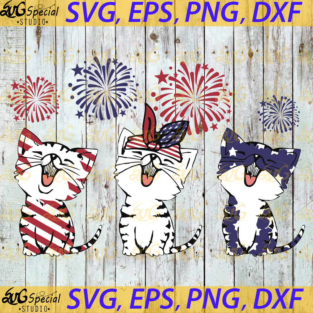 Red White Blue Cats, USA Flag, Firework, 4th Of July Svg, Cricut File