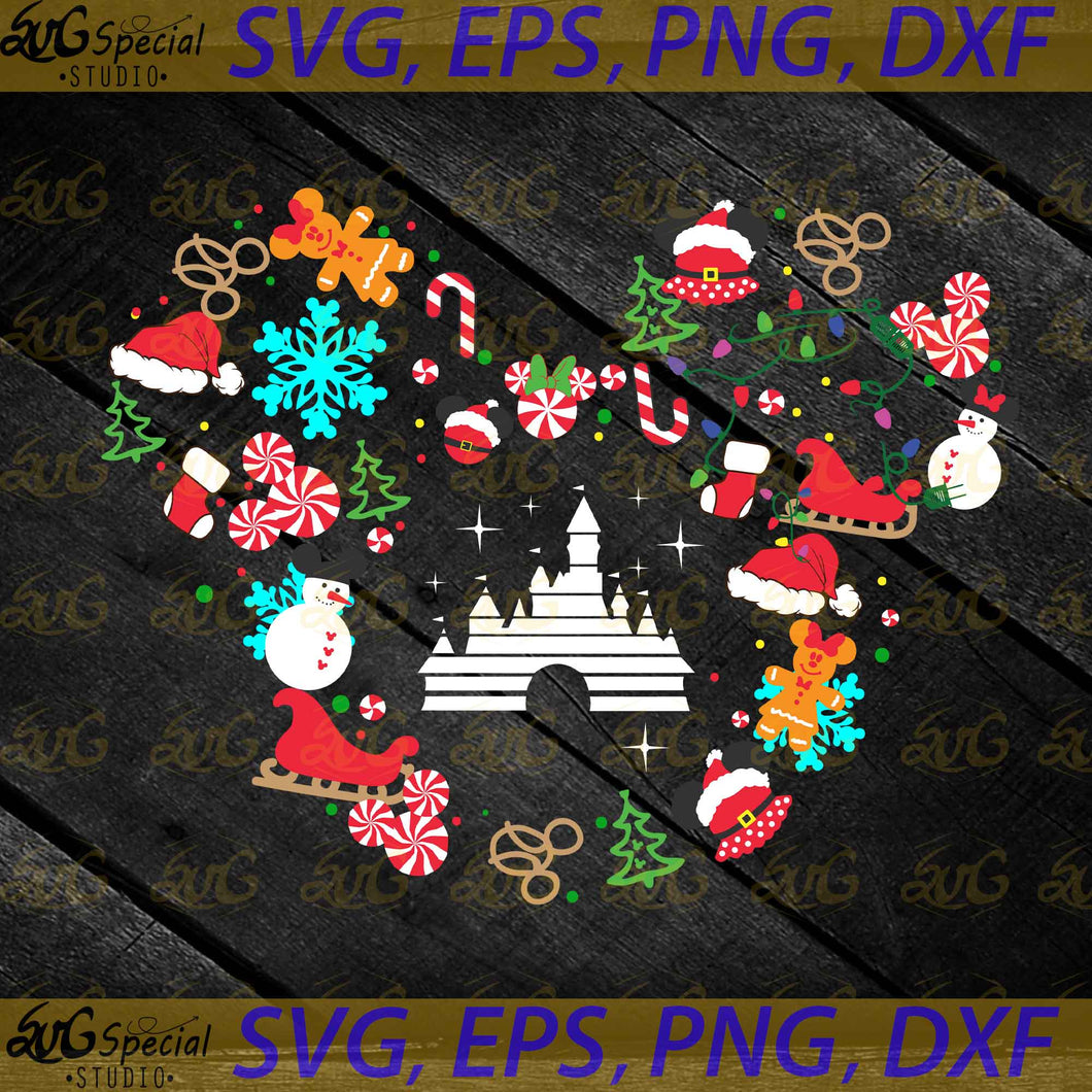 Merry Christmas Svg, Christmas Svg, Mickey Gift, Mickey Christmas Svg, Castle Svg, Candy Svg, Hat Santa Svg, Cake Svg, Png, Eps, Dxf