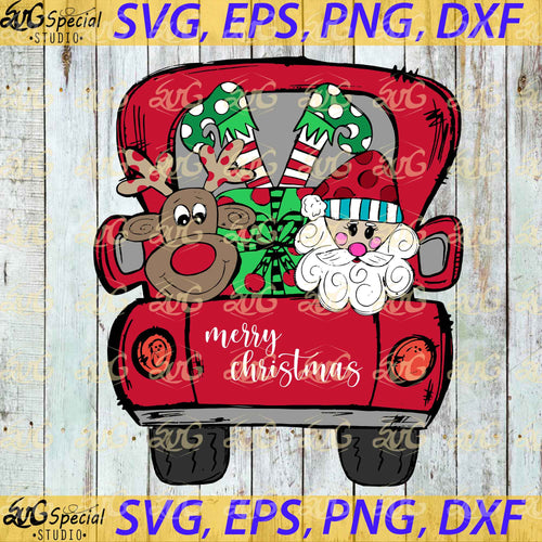 Red Truck Merry Christmas Svg, Cricut File, Clip Art, Deer Svg, Cute Deer Svg, Christmas Svg, Merry Christmas Svg, Png, Eps, Dxf