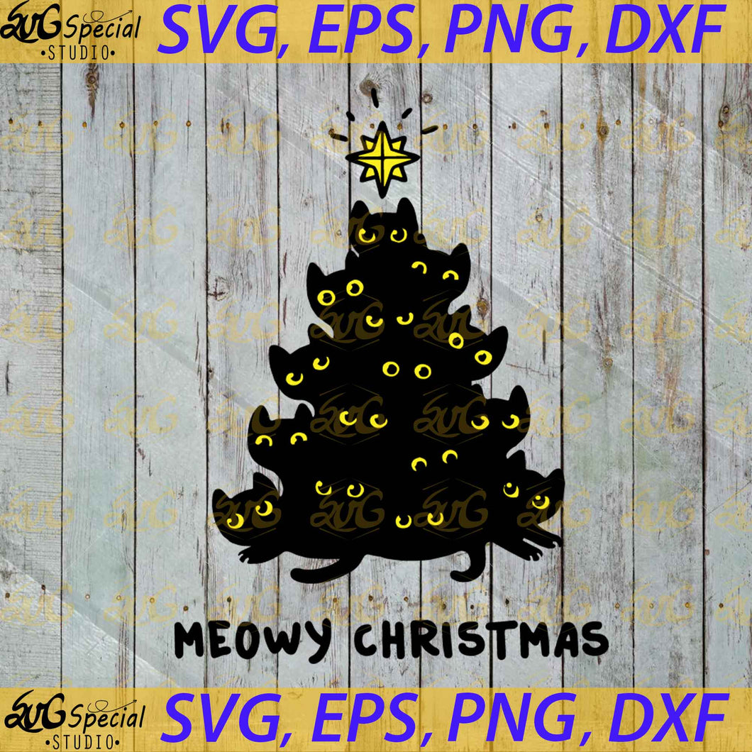 Black Cat Svg, Meowy Christmas Svg, Cute Cat Svg, Christmas Svg, Merry Christmas Svg, Christmas Tree Svg, Png, Eps, Dxf