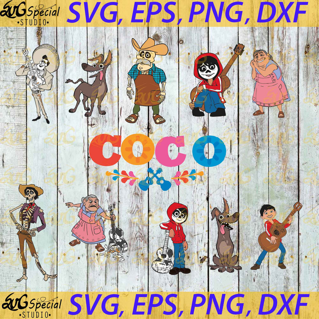Coco Svg, Bundle, Coco Clipart, Miguel, Hector and Ernesto Svg, Vector Cut or Print Files Svg, Halloween Svg, Cartoon Svg