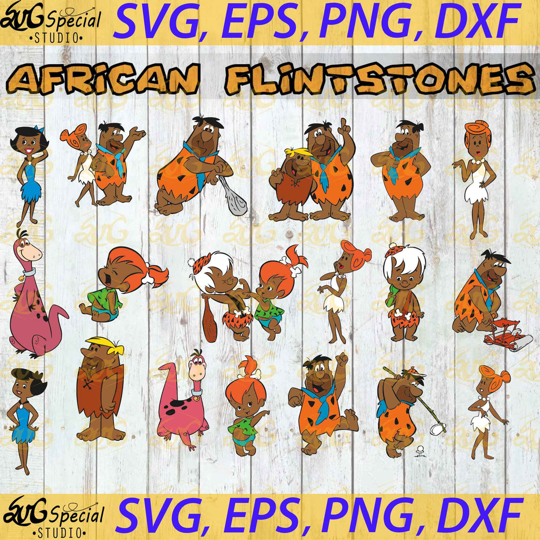 African Flintstones Svg, Cricut File, Transparent Background, Cartoon Svg, Bundle, Black Family Svg, Family Svg
