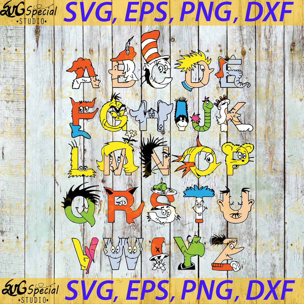 Alphabet svg, Dr. Seuss svg, Happy birthday Dr. Seuss, Font for Dr. Seuss, Read book svg, Clipart, Cricut file, Svg, Eps, Dxf, Png